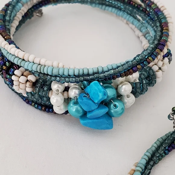 Blue Sea beads and pearl necklace set - Picture 3 of 5